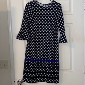 ILE dress with black spots and blue stripe